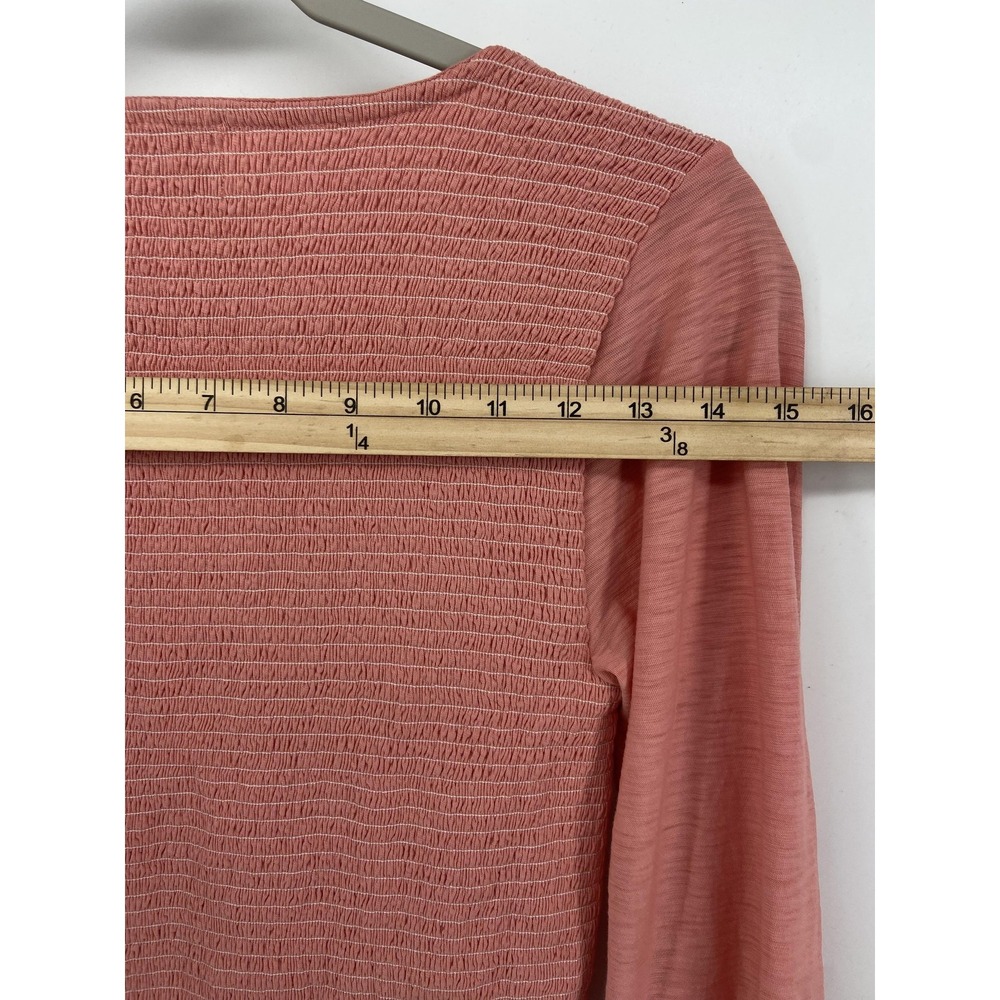 Nation LTD Top Womens Small Pink Smocked‎ Cotton V Neck Balloon Sleeve Stretch - Picture 7 of 9